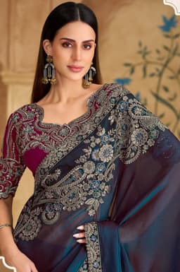 Midnight Blue Silk Georgette Embroidered Wedding Saree