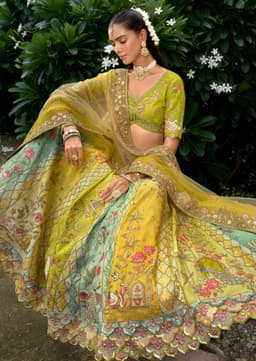 Yellow Silk Bridal Lehenga with Mirror Embroidery