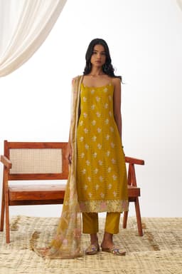 Mustard Yellow Organza Suit