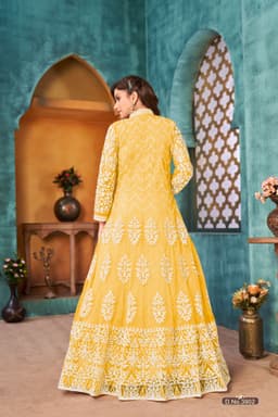 Yellow Net Anarkali Suit