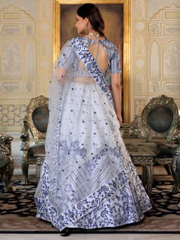 White Satin Thread Sequins Embroidered Bridal Lehenga