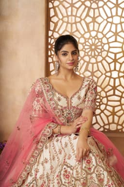 Ivory Pink Silk Bridal Lehenga