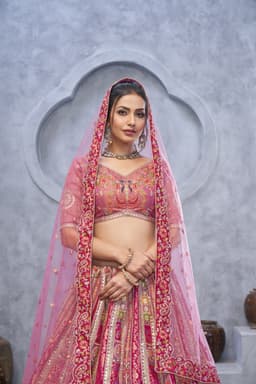 Hot Pink Peacock Banarasi Silk Bridal Lehenga
