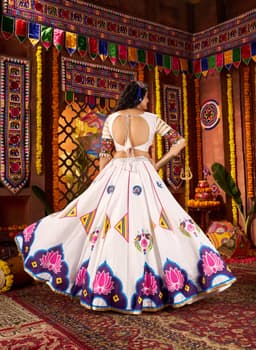 White Gaji Silk Navratri Lehenga Choli for Garba