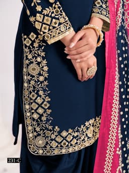 Navy Blue Roman Silk Patiala Suit