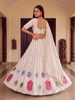 Ivory White Geometric Lehenga Set For Navratri