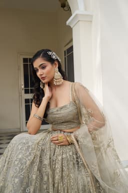 Grey Butterfly Net Lehenga Choli