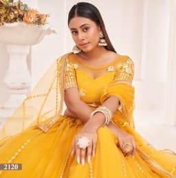 Mustard Yellow Net Designer Lehenga