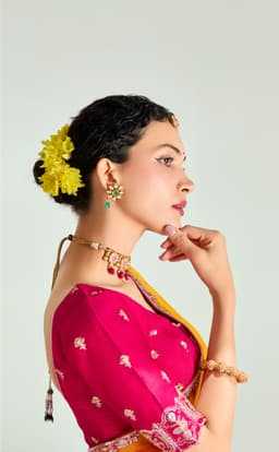 Yellow Pink Organza Tissue Silk Designer Saree for Wedding & Party