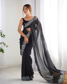 Midnight black Sequin Georgette Saree