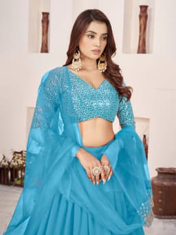 Sky Blue Georgette Sequins Lehenga