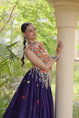Purple Heart Embroidery Lehenga for Garba & Navratri