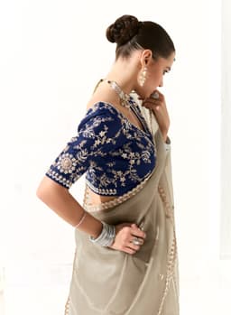 Champagne Organza Tissue Heavy Work Saree
