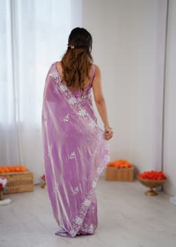 Lavender Festive Wear Fendy Satin Sequence Saree