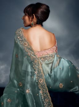 Premium Sea Green Tissue Organza Saree for Bridal Functions