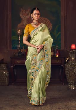 Sage Green Silk Saree with Woven Motifs