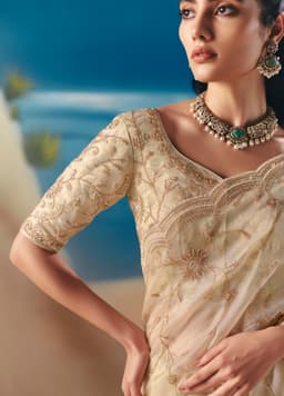 Ivory Party Wear Satin Organza Saree