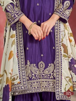 Purple Chinon Silk Sharara Suit