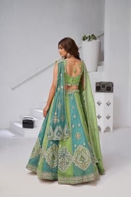 Mehndi Green Georgette Tissue Double Dupatta Lehenga
