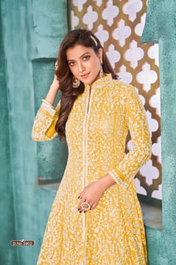 Yellow Net Anarkali Suit