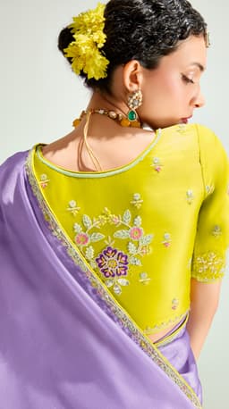 Lavender Yellow Organza Saree for Party Wear