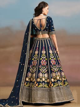 Navy Blue Bridesmaid Lehenga with Floral Embroidery