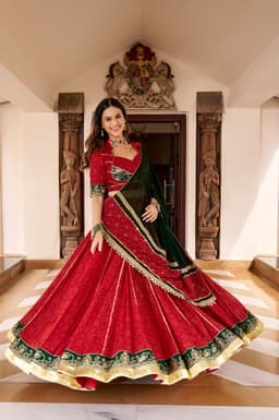 Red Green Printed Lehenga for Navratri & Garba