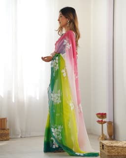 Multicolor Ombre Georgette Embroidered Saree