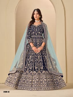 Navy Blue Velvet Designer Anarkali