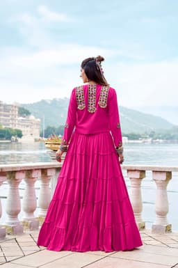 Fuchsia Pink Gamthi Lehenga for Navratri & Garba Nights