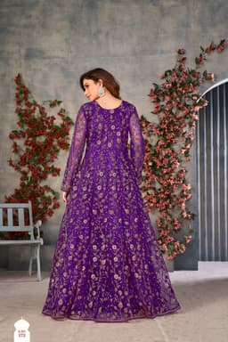 Purple Net Anarkali Suit