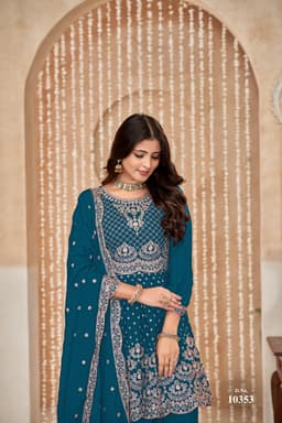 Teal Green Chinon Palazzo Suit Set