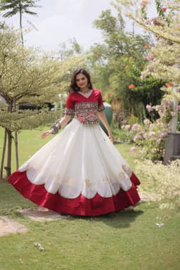 Ivory Wine Lehenga with Lotus Gota & Gamthi Blouse