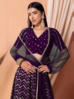 Royal Purple Georgette Zari Sequins Wedding Lehenga