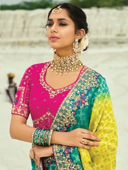 Yellow Rama Bandhej Georgette Bridal Saree