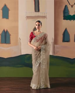 Taupe Grey Embroidered Saree