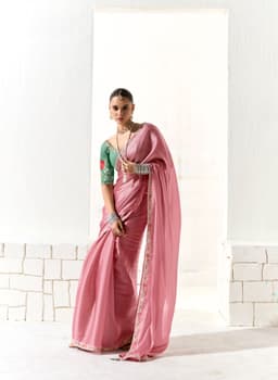 Baby Pink Organza Tissue Party Wear Designer Saree