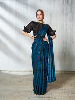 Blue Satin Silk Ready Saree