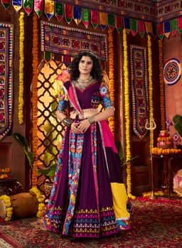 Purple Viscose Cotton Navratri Lehenga Choli for Garba