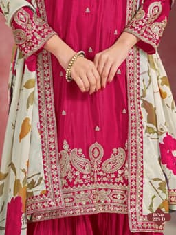 Rani Pink Chinon Silk Sharara Suit