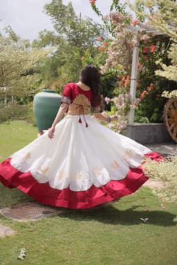 Ivory Wine Lehenga with Lotus Gota & Gamthi Blouse