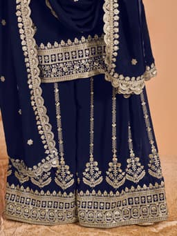 Navy Blue Faux Georgette Palazzo Suit
