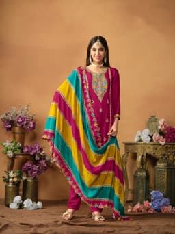 Rani Pink Silk Pakistani Suit