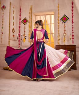 Navy Blue Kutchi Patch Mirror Work Navratri Lehenga Choli