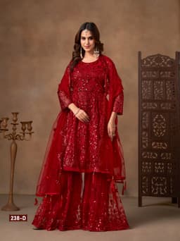 Ruby Red Net Palazzo Suit