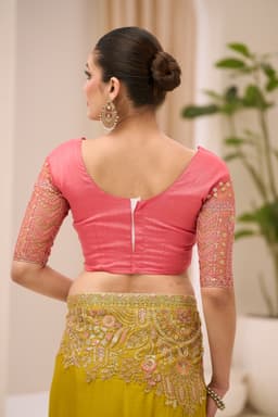 Mustard Yellow Satin Chiffon Saree for Haldi Ceremony