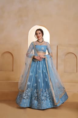 Sky Blue Designer Net Sequins Lehenga Choli