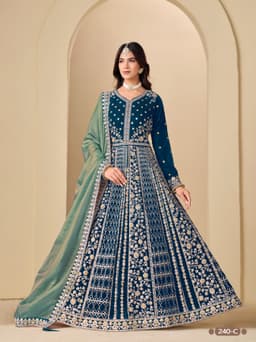 Teal Blue Velvet Anarkali
