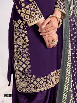 Purple Roman Silk Patiala Suit