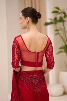 Red Designer Reception Saree with Embroidered Blouse